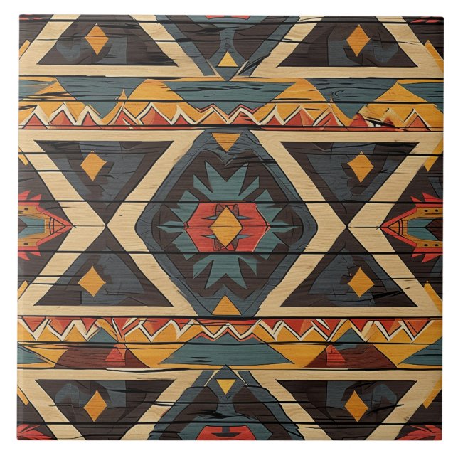 Cool Aztec faux wood  Ceramic Tile (Front)