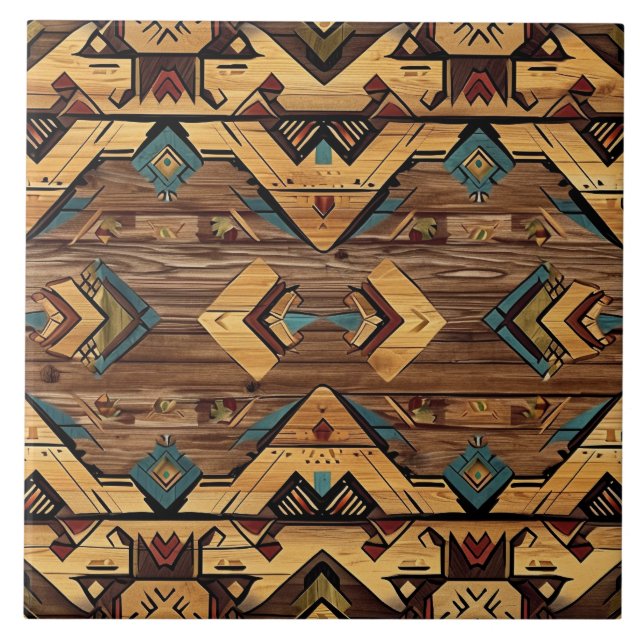 Cool Aztec faux wood  Ceramic Tile (Front)