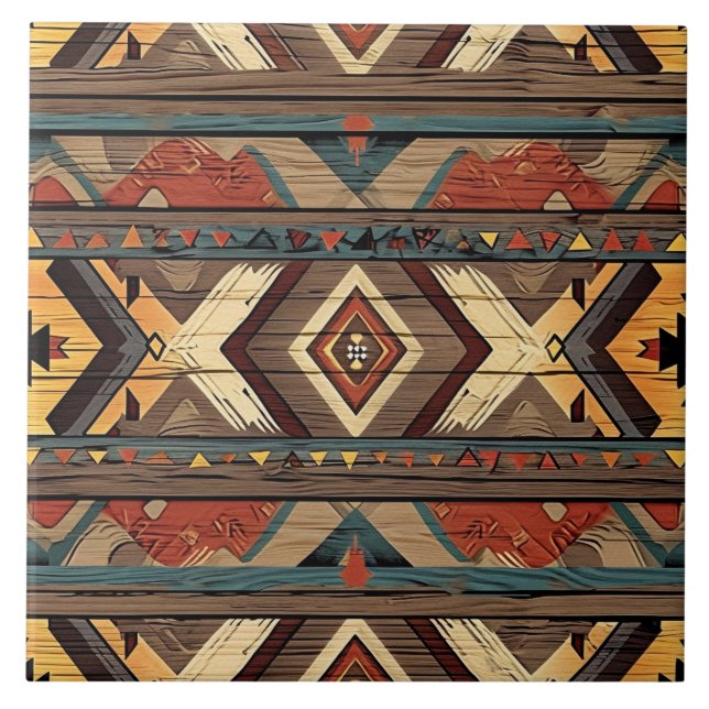 Cool Aztec faux wood  Ceramic Tile (Front)