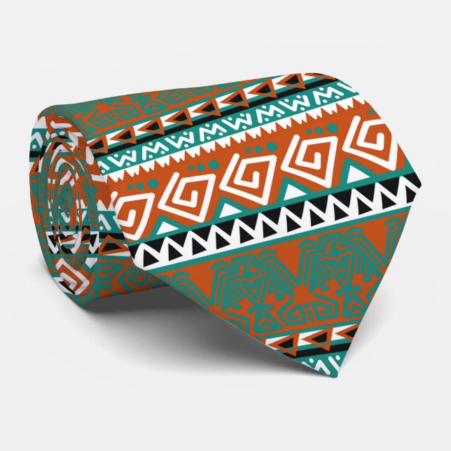 cool aztec tiled pattern neck tie (Rolled)