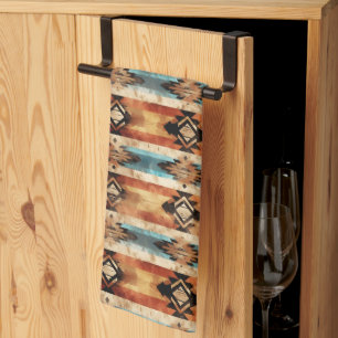 Cool Aztec Western faux wood tiled pattern Kitchen Towel