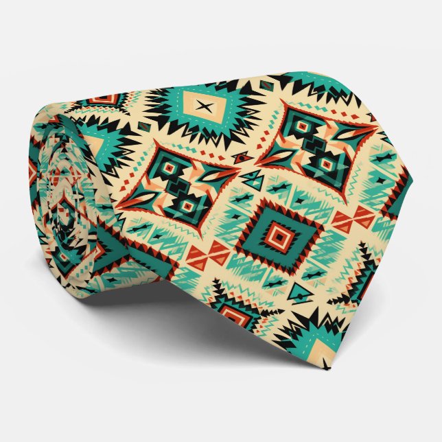 Cool Aztec Western tiled pattern neck tie (Rolled)
