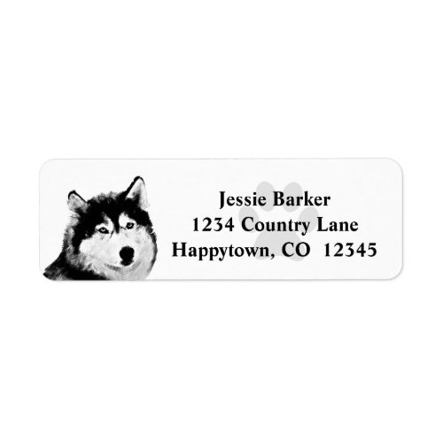 Cool BW Siberian Husky Return Address Label