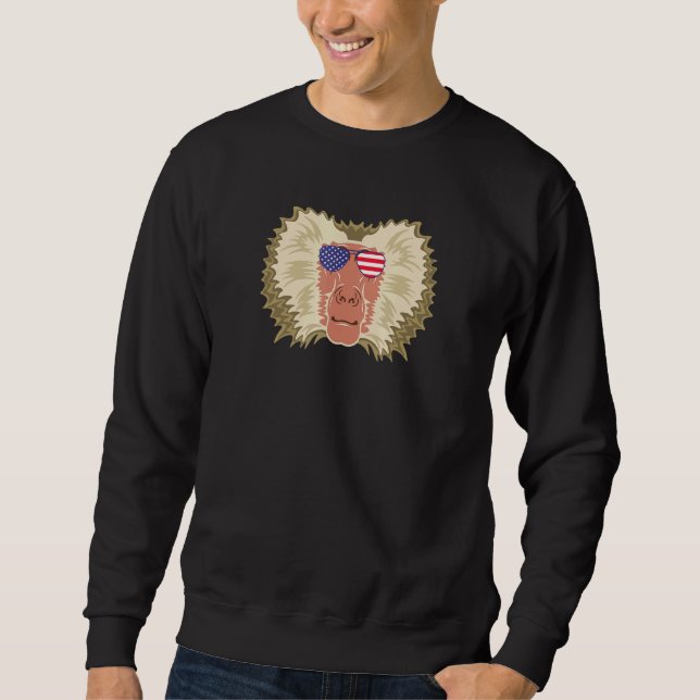 Cool Baboon Wearing Usa Flag Sunglasses Us America Sweatshirt (Front)