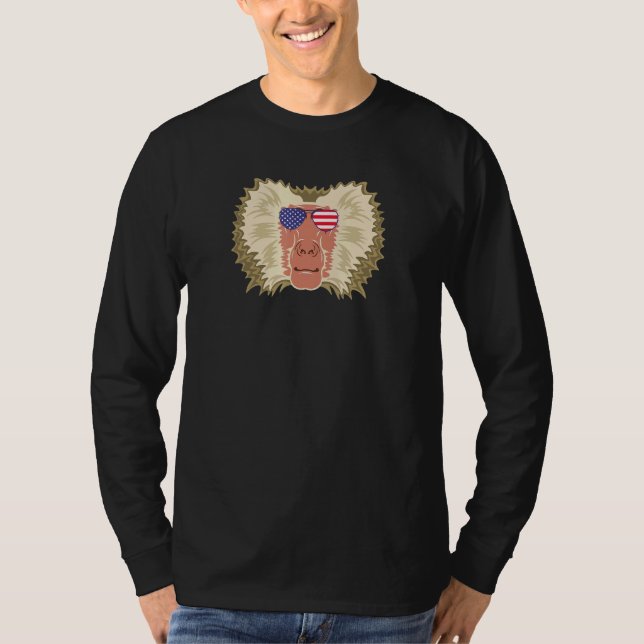 Cool Baboon Wearing Usa Flag Sunglasses Us America T-Shirt (Front)