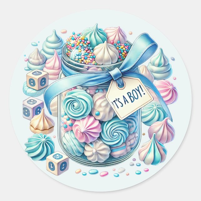 Cool baby boy shower sweet  classic round sticker (Front)