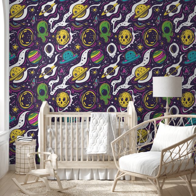 Cool baby boy space alien tiled  wallpaper  (Kids)