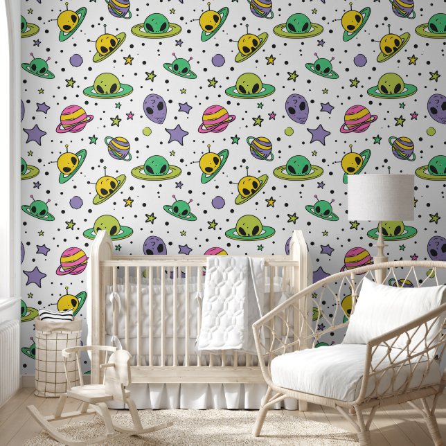 Cool baby boy space alien tiled  wallpaper  (Kids)