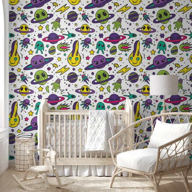 Cool baby boy space alien tiled  wallpaper  (Kids)