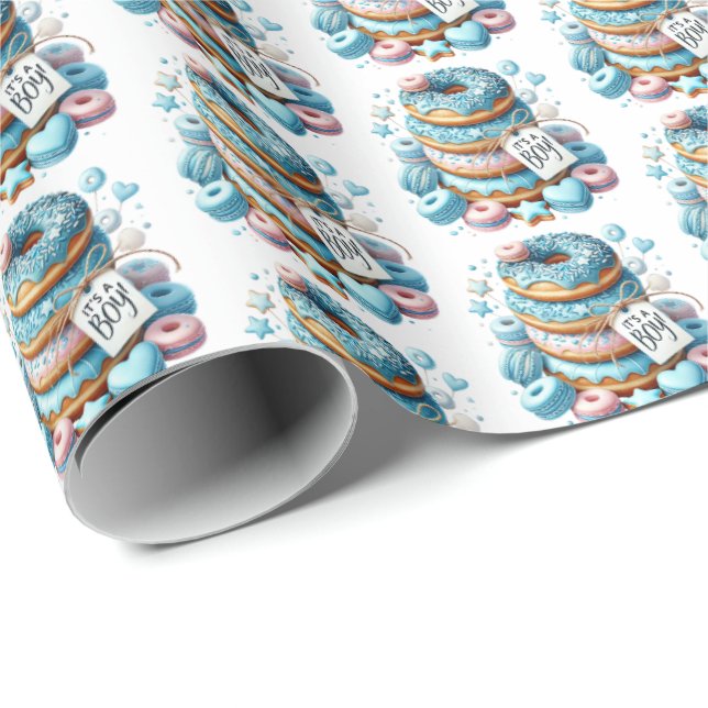 Cool baby boys donut baby shower tiled wrapping paper (Roll Corner)