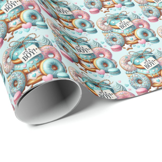 Cool baby boys donut tiled baby shower wrapping paper (Roll Corner)