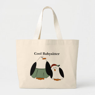 Cool Babysitter Cute Cartoon Penguins Large Tote Bag