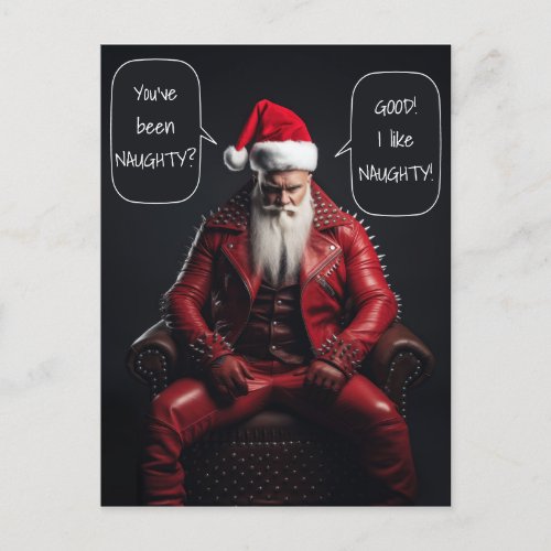 Cool Badass Santa In Red Leather Likes It Naughty Holiday Postcard
