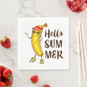 Cool Banana Hello Summer Funny Tropical Fruit Napkins