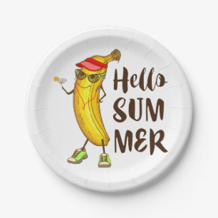 Cool Banana Hello Summer Funny Tropical Fruit  Paper Plates