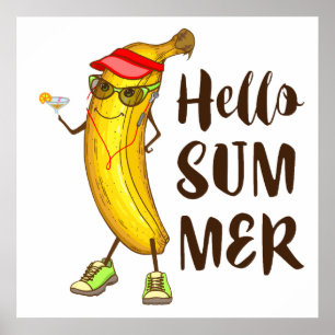 Cool Banana Hello Summer Funny Tropical Fruit Poster