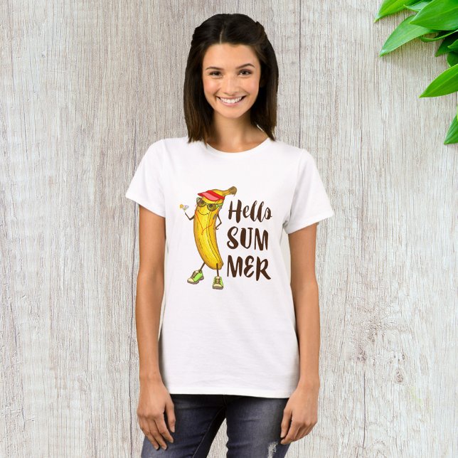 Cool Banana Hello Summer Funny Tropical Fruit  T-Shirt (Creator Uploaded)