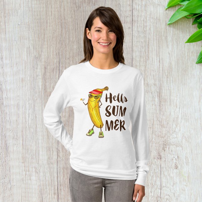 Cool Banana Hello Summer Funny Tropical Fruit  T-Shirt (Creator Uploaded)