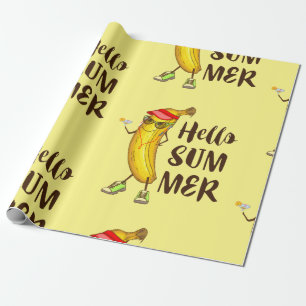 Cool Banana Hello Summer Funny Tropical Fruit Wrapping Paper