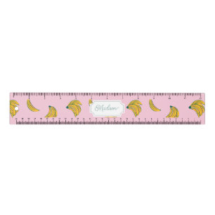 Cool banana illustrations in pink background Name Ruler