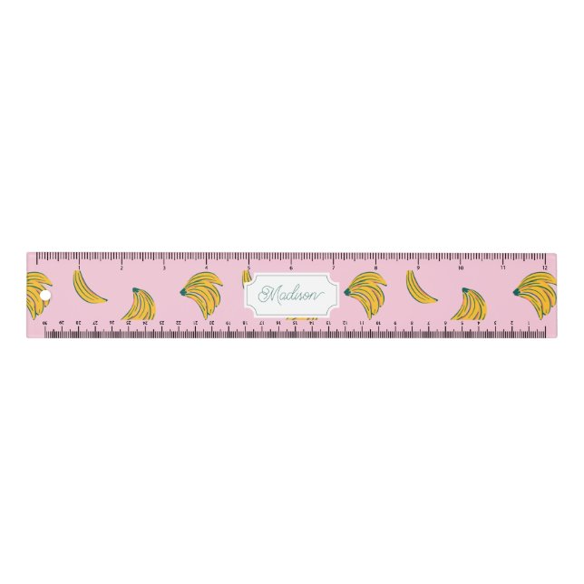 Cool banana illustrations in pink background Name Ruler (Front)