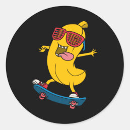 Cool banana playing skateboard classic round sticker