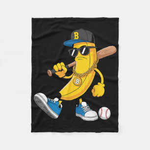 Cool Banana Wear Sungles Baseball Player Cartoon Fleece Blanket