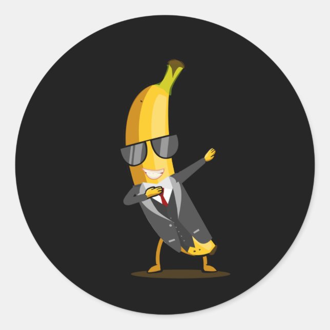 Cool Banana with Suit - Dab Funny Dancing Fruit Classic Round Sticker (Front)