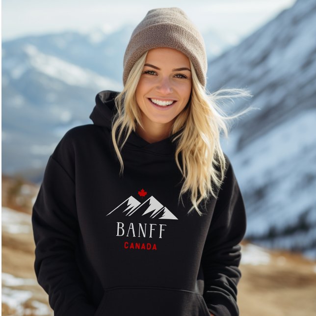 Cool Banff Canada Mountains Maple Leaf Dark Color Hoodie (Creator Uploaded)