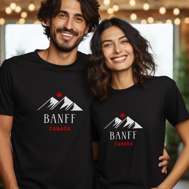 Cool Banff Canada Mountains Maple Leaf Dark Color T-Shirt (Creator Uploaded)