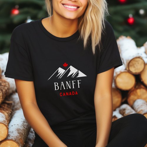 Cool Banff Canada Mountains Maple Leaf Dark Color T_Shirt