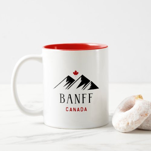 Cool Banff Canada Mountains Maple Leaf Light_Color Two_Tone Coffee Mug