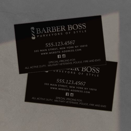 Cool Barber Barbershop  Black on Blac Business Card