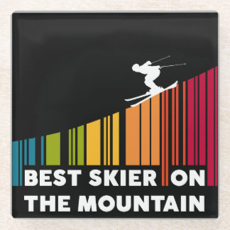 Cool Barcode Design Best Skier On The Mountain  Glass Coaster