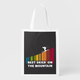 Cool Barcode Design Best Skier On The Mountain  Grocery Bag