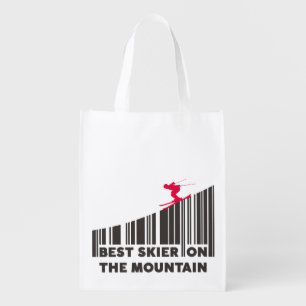 Cool Barcode Design Best Skier On The Mountain Grocery Bag