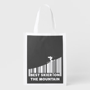 Cool Barcode Design Best Skier On The Mountain  Grocery Bag