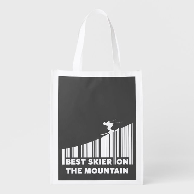 Cool Barcode Design Best Skier On The Mountain  Grocery Bag (Front)