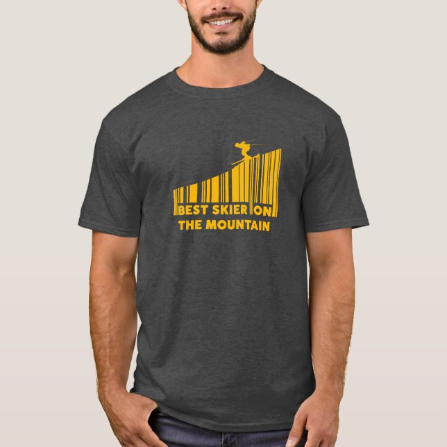 Cool Barcode Design Best Skier On The Mountain  T-Shirt (Front)