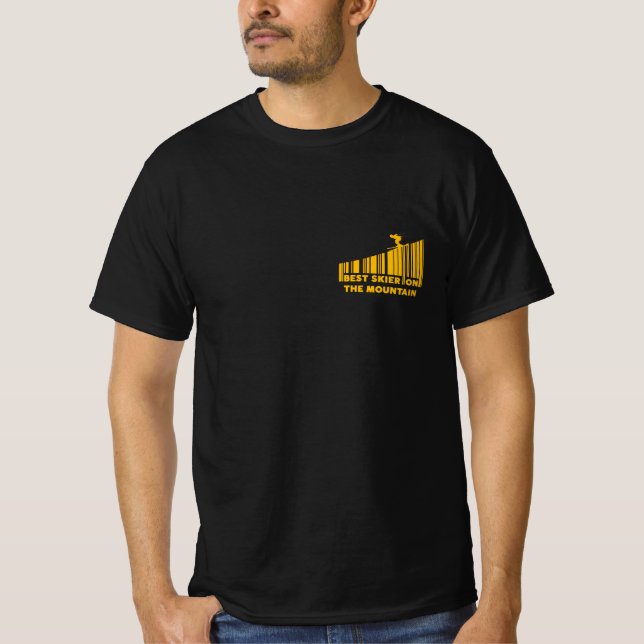 Cool Barcode Design Best Skier On The Mountain  T-Shirt (Front)