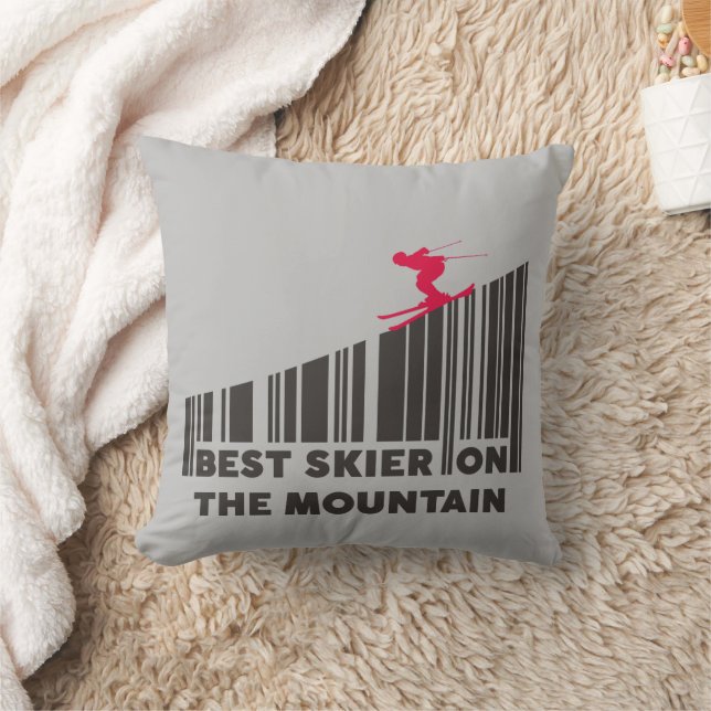 Cool Barcode Design Best Skier On The Mountain  Throw Pillow (Blanket)