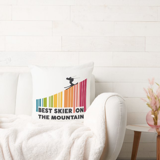 Cool Barcode Design Best Skier On The Mountain  Throw Pillow (Couch)