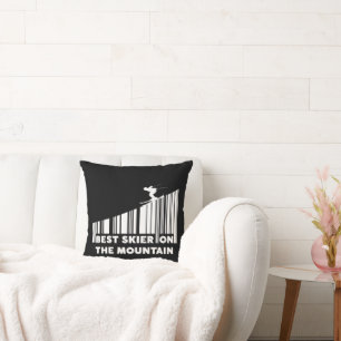Cool Barcode Design Best Skier On The Mountain  Throw Pillow