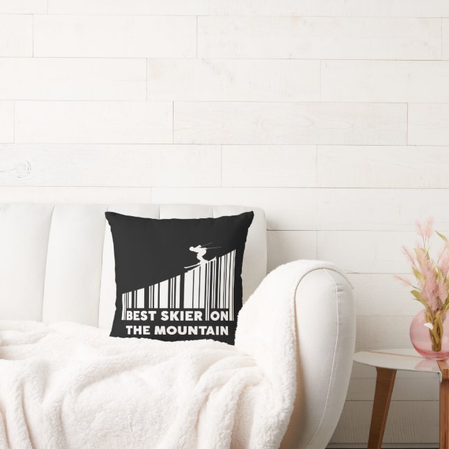 Cool Barcode Design Best Skier On The Mountain  Throw Pillow (Couch)
