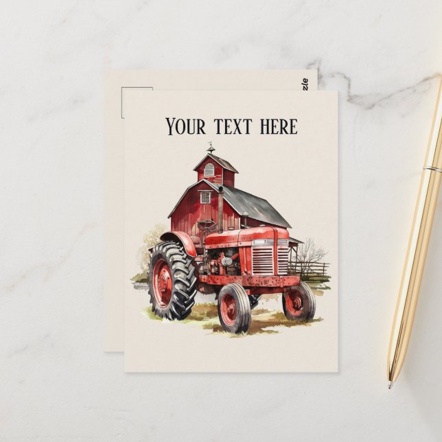 Cool barn and tractor add text Farmers  Postcard (Front/Back In Situ)