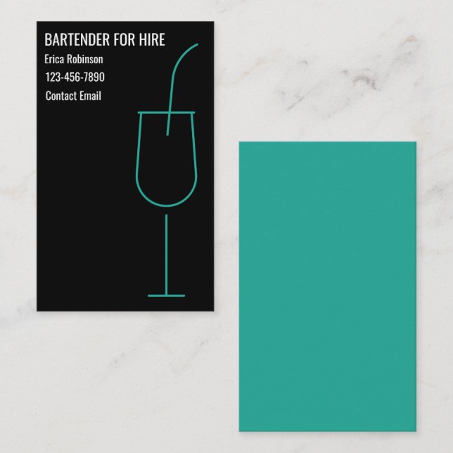 Cool Bartender For Hire Business Cards (Front/Back)