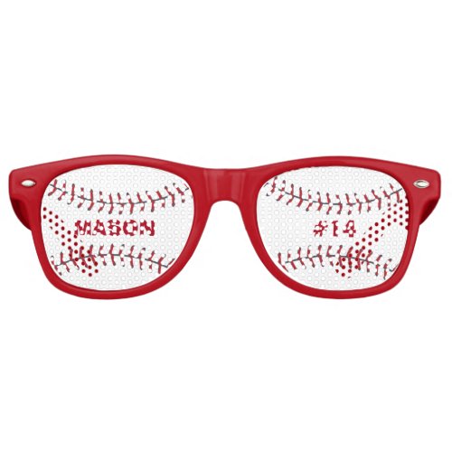 Cool Baseball Ball Game Player Red White Monogram Retro Sunglasses