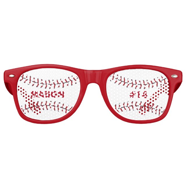 Cool Baseball Ball Game Player Red White Monogram Retro Sunglasses (Front)