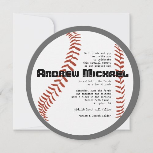 COOL BASEBALL Bar Mitzvah ROUND Invitation