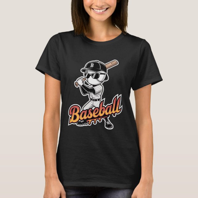 Cool Baseball Mascot Sunglasses Flaming Text Boys  T-Shirt (Front)